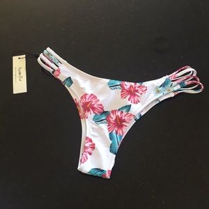 Tropical cheeky thong high leg bikini bottoms